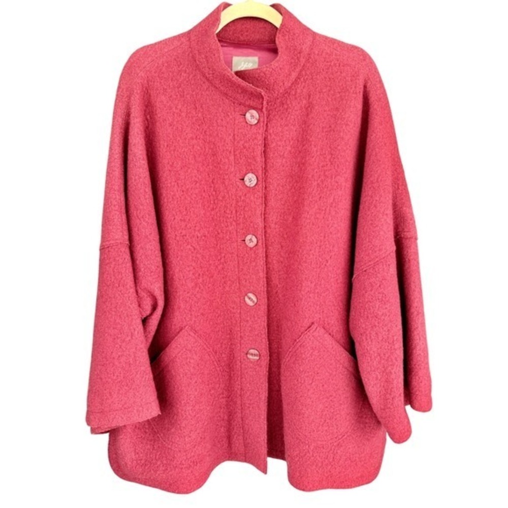 J.Jill Wool Blend Coat Pink Button Front‎ Pockets Oversized Relaxed Fit